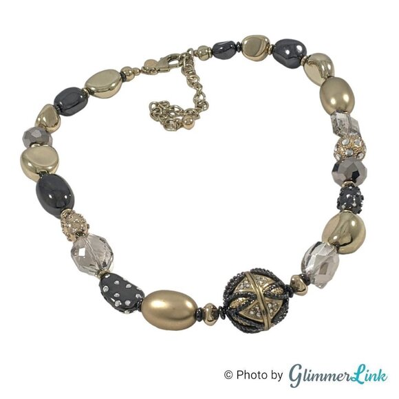 Chico's Tri-Tone Mixed Bead Shapes Geometric Focal Bead Necklace - Picture 1 of 13